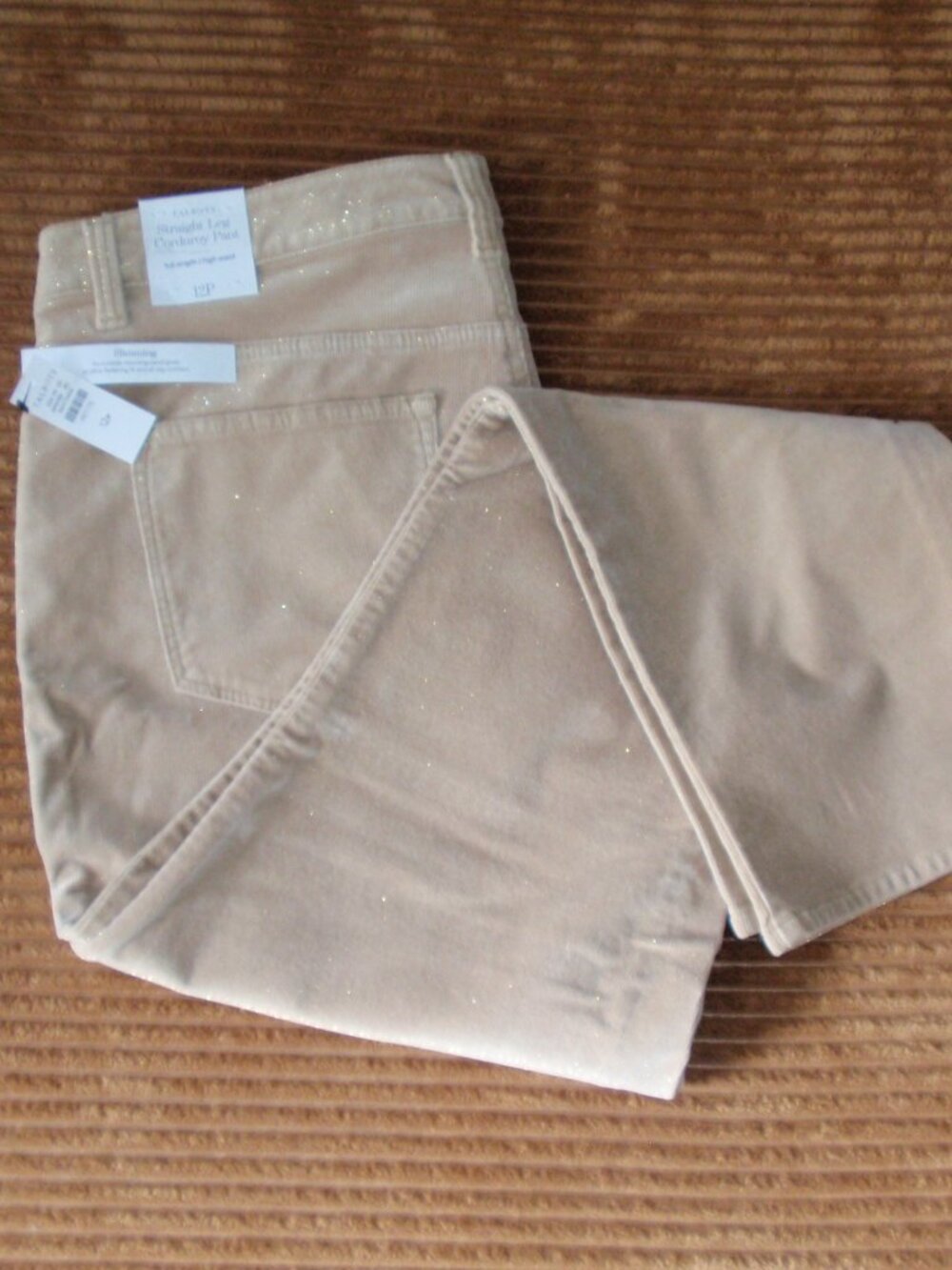 NWT Talbots Straight Leg Shimmer Tan Corduroy Pants Sz 12P